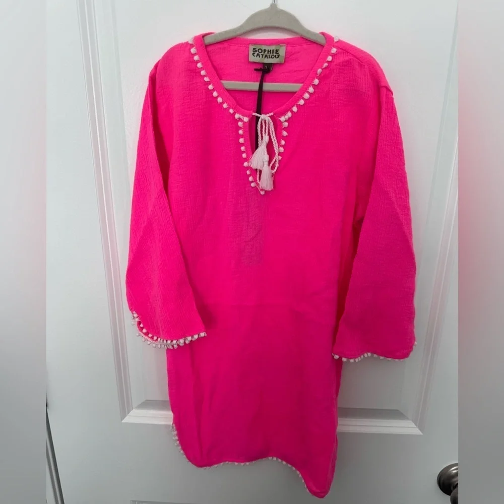NWT Sophie Catalou Girls Hot Pink Tunic Cover Up Size 7